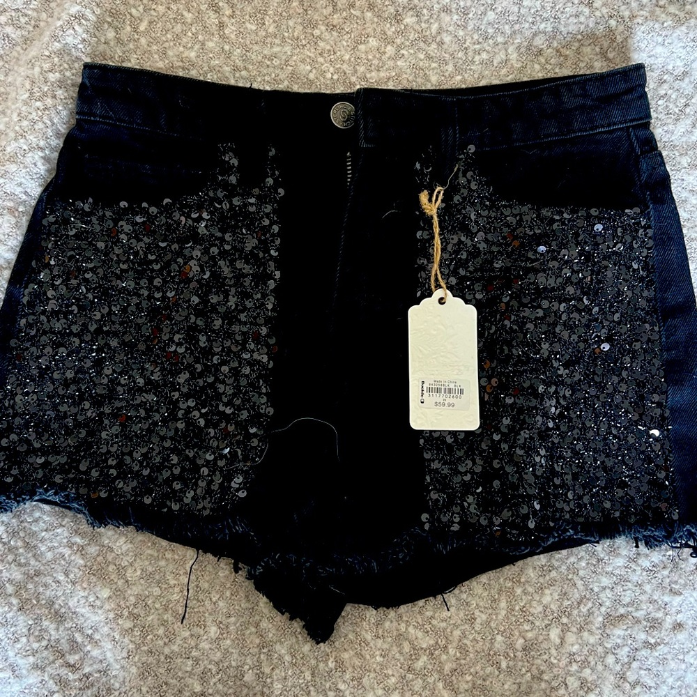 Sequin black buckle shorts